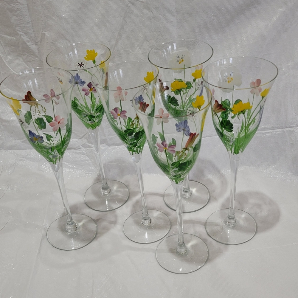 6-Hand Painted Champagne Flutes